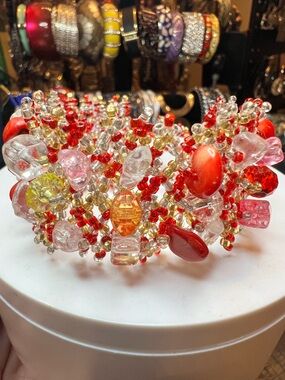 Handmade Red Beaded Cluster Bracelet